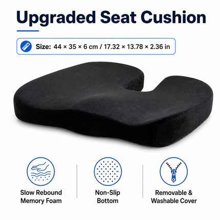 Black Memory Foam Seat Cushion - 44 X 35 X 6 Cm Polyester Chair Pad