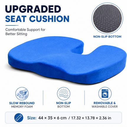 Blue Memory Foam Seat Cushion - 44 X 35 X 6 Cm Polyester Chair Pad