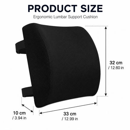 33 X 32 X 10 Cm Memory Foam Lumbar Support Cushion - Black 3D Mesh