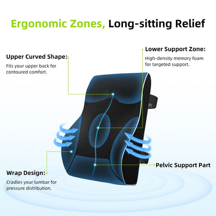 Black 45x40x10cm Memory Foam Lumbar Support Cushion