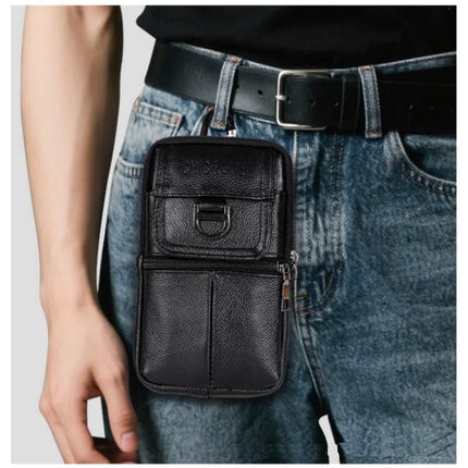 Black Leather Belt Phone Pouch