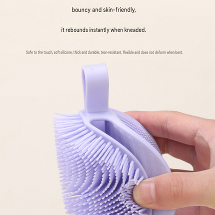 2 Pcs Grey Double-Sided Silicone Body Scrubber - Dual-Texture Bath Brush for Exfoliating, Lathering & Scalp Massage, Anti-slip strip & Hanging Loop