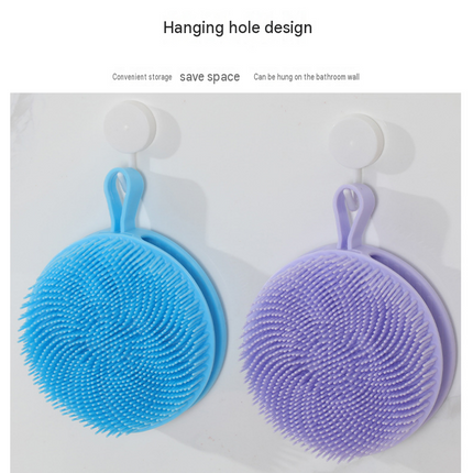 2 Pcs Grey Double-Sided Silicone Body Scrubber - Dual-Texture Bath Brush for Exfoliating, Lathering & Scalp Massage, Anti-slip strip & Hanging Loop