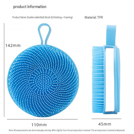 2 Pcs Black Double-Sided Silicone Body Scrubber - Dual-Texture Bath Brush for Exfoliating, Lathering & Scalp Massage, Anti-slip strip & Hanging Loop