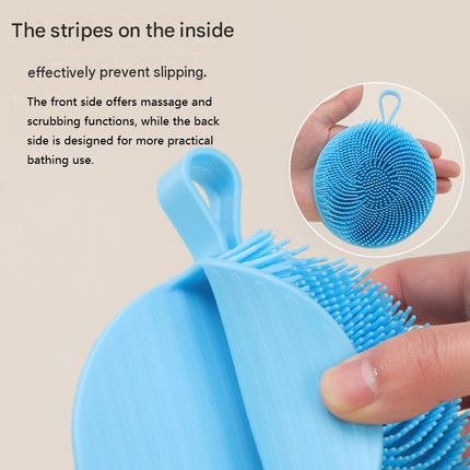 2 Pcs Black Double-Sided Silicone Body Scrubber - Dual-Texture Bath Brush for Exfoliating, Lathering & Scalp Massage, Anti-slip strip & Hanging Loop