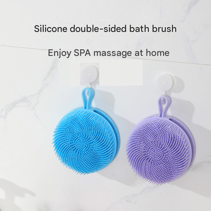 2 Pcs Blue Double-Sided Silicone Body Scrubber - Dual-Texture Bath Brush for Exfoliating, Lathering & Scalp Massage, Anti-slip strip & Hanging Loop