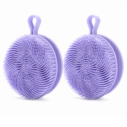 2 Pcs Blue Double-Sided Silicone Body Scrubber - Dual-Texture Bath Brush for Exfoliating, Lathering & Scalp Massage, Anti-slip strip & Hanging Loop