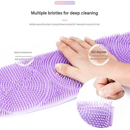 Orange 90cm Silicone Back Scrubber Long Exfoliating Bath Strap - Double Sided Massage Texture, Non Slip Grip Handles, Deep Cleansing Shower Tool for Home Spa