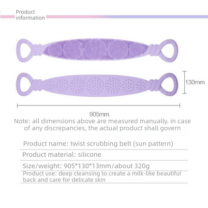 Blue 90cm Silicone Back Scrubber Long Exfoliating Bath Strap - Double Sided Massage Texture, Non Slip Grip Handles, Deep Cleansing Shower Tool for Home Spa