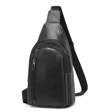 Black Men's PU Leather Chest Bag - Water Resistant Crossbody Sling Bag - Multi Pocket Storage, Adjustable Strap, Lightweight Travel & Daily Commute