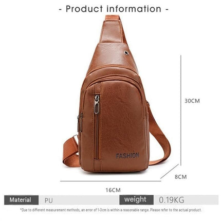 Brown Men's PU Leather Chest Bag - Water Resistant Crossbody Sling Bag - Multi Pocket Storage, Adjustable Strap, Lightweight Travel & Daily Commute