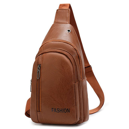 Light brown Men's PU Leather Chest Bag - Water Resistant Crossbody Sling Bag - Multi Pocket Storage, Adjustable Strap, Lightweight Travel & Daily Commute