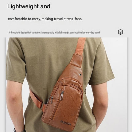 Light brown Men's PU Leather Chest Bag - Water Resistant Crossbody Sling Bag - Multi Pocket Storage, Adjustable Strap, Lightweight Travel & Daily Commute