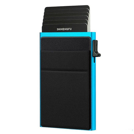 Blue RFID Blocking Aluminum Wallet - Slim Pop Up Card Holder