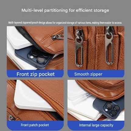 Office Commuter Business Set-Light brown Men's PU Leather Chest Bag and Grey RFID Blocking Aluminum Wallet - Waterproof Crossbody Sling Bag with Multi Pocket Storage, Slim Pop Up Card Holder, Lightweight Travel & Daily Commute Essentials