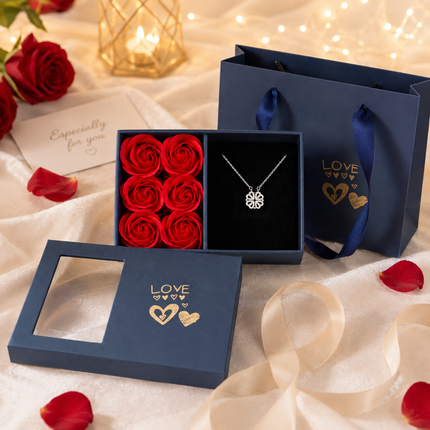 Silvery Four Leaf Clover Necklace -  Plated Copper with Zirconia - Adjustable 40cm Chain, Convertible Heart Pendant, Elegant Gift for sweetheart