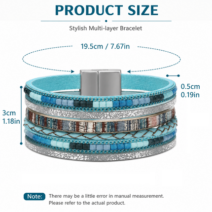 Blue Bohemian Multi-Layer Leather Bracelet for Women - PU Faux Leather with Alloy Magnetic Clasp - Handwoven Cuff Bangle, Lightweight Fashion Jewelry Accessory