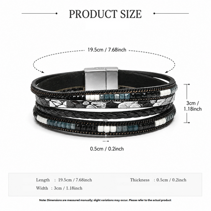 Black Bohemian Multi-Layer Leather Bracelet for Women - PU Faux Leather with Alloy Magnetic Clasp - Handwoven Cuff Bangle, Lightweight Fashion Jewelry Accessory