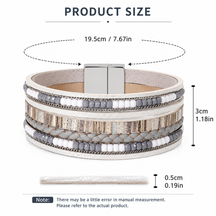Grey Bohemian Multi-Layer Leather Bracelet for Women - PU Faux Leather with Alloy Magnetic Clasp - Handwoven Cuff Bangle, Lightweight Fashion Jewelry Accessory
