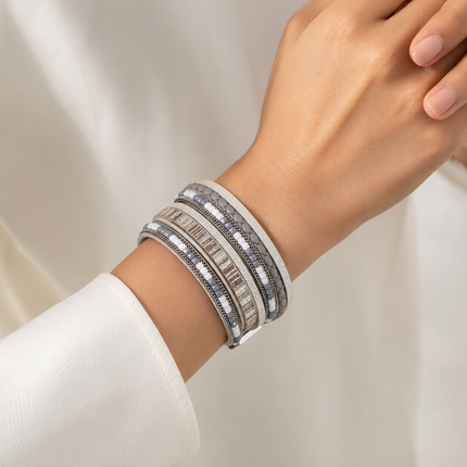 Grey Bohemian Multi-Layer Leather Bracelet for Women - PU Faux Leather with Alloy Magnetic Clasp - Handwoven Cuff Bangle, Lightweight Fashion Jewelry Accessory