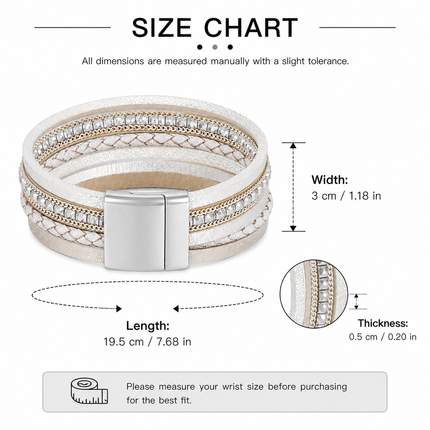 White Bohemian Multi-Layer Leather Bracelet for Women - PU Faux Leather with Alloy Magnetic Clasp - Handwoven Cuff Bangle, Lightweight Fashion Jewelry Accessory