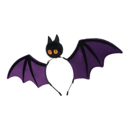 Red Halloween Bat Wing Headband with Furry Ears and Orange Eyes - Velvet Costume Accessory for Cosplay, Parties, and Themed Events