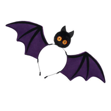 Purple Halloween Bat Wing Headband with Furry Ears and Orange Eyes - Velvet Costume Accessory for Cosplay, Parties, and Themed Events
