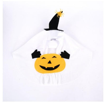 M Size Halloween Pumpkin Ghost Dog Costume - Polyester Pet Fancy Dress with Witch Hat and Spider Detail, Lightweight for Small Dogs and Cats