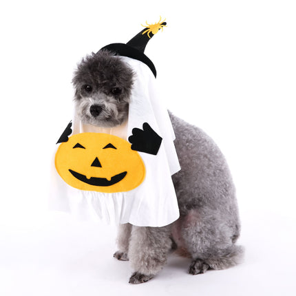 L Size Halloween Pumpkin Ghost Dog Costume - Polyester Pet Fancy Dress with Witch Hat and Spider Detail, Lightweight for Small Dogs and Cats