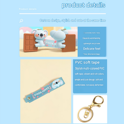 Candy  Koala PVC Keychain - Cute 3D Cartoon Koala Figure , Soft Rubber Bag Charm and Car Key Ring Accessory, Lightweight Collectible Gift for Kids and Teens
