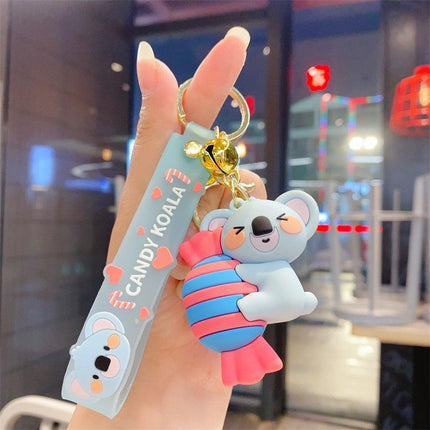 Candy  Koala PVC Keychain - Cute 3D Cartoon Koala Figure , Soft Rubber Bag Charm and Car Key Ring Accessory, Lightweight Collectible Gift for Kids and Teens