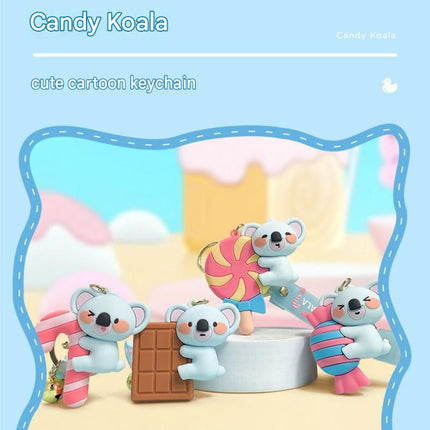 Candy Cane Koala PVC Keychain - Cute 3D Cartoon Koala Figure , Soft Rubber Bag Charm and Car Key Ring Accessory, Lightweight Collectible Gift for Kids and Teens