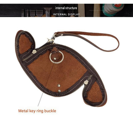 2pcs Retro Genuine Leather Key Pouch（Brown and Coffee-colored） -  12.5cm x 5cm - Dual Zipper, Wrist Strap, Belt Loop, Car and Home Key Organizer