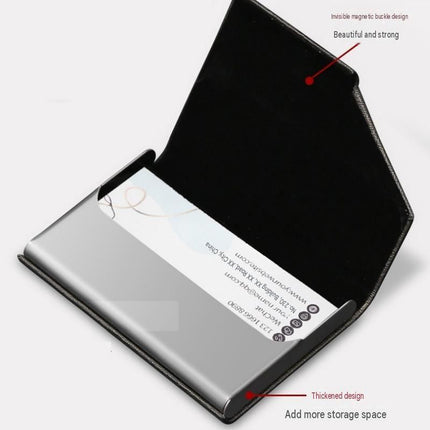 White Stainless Steel and PU Leather Business Card Holder -  95mm x 63mm - Magnetic Flip Cover, Velvet Lining, Professional Office Accessory