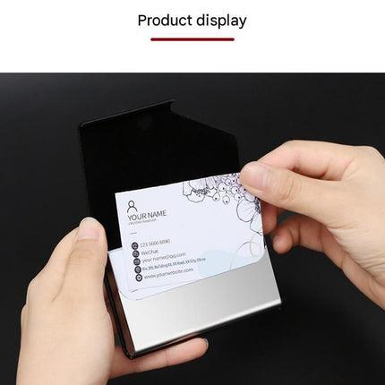 Grey Stainless Steel and PU Leather Business Card Holder -  95mm x 63mm - Magnetic Flip Cover, Velvet Lining, Professional Office Accessory