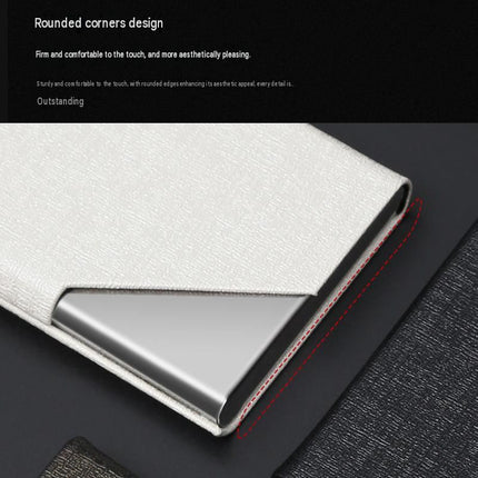 Coffee-colored Stainless Steel and PU Leather Business Card Holder -  95mm x 63mm - Magnetic Flip Cover, Velvet Lining, Professional Office Accessory