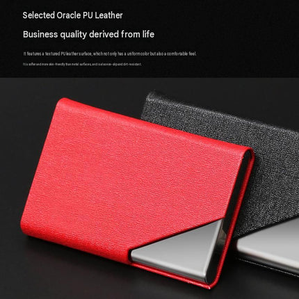 Blue Stainless Steel and PU Leather Business Card Holder -  95mm x 63mm - Magnetic Flip Cover, Velvet Lining, Professional Office Accessory