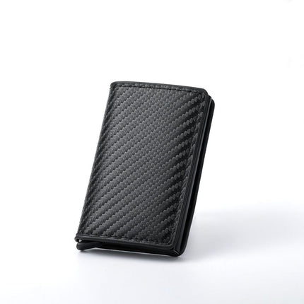 Black Carbon Fiber texture RFID Wallet - Automatic Pop-Up Card Holder with Aluminium Frame - Slim Minimalist Design for Men, Travel and Daily Use