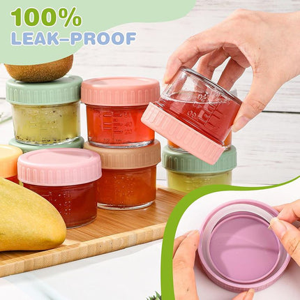 Beige lid 4oz Glass  Storage Jars with Leakproof Lids and Measurement Marks - BPA Free, Microwave and Dishwasher Safe, Ideal for Homemade Purees, Sauce, and Portion Control