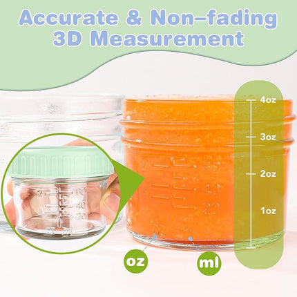 Dark blue lid 4oz Glass  Storage Jars with Leakproof Lids and Measurement Marks - BPA Free, Microwave and Dishwasher Safe, Ideal for Homemade Purees, Sauce, and Portion Control