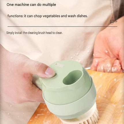 Seasoning Preparation and Storage Set-Green Electric Handheld Food Processor With Green lid and Yellow lid 4oz Glass  Storage Jars - USB-C Charging - Multi-Function Chopper, Slicer and Cleaning Brush Set for Garlic Vegetables