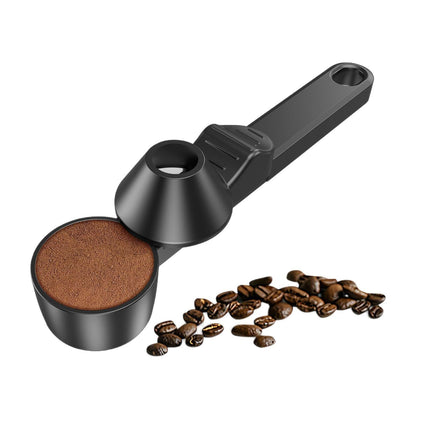 1 pcs Black Sliding Coffee Scoop  - Long Handle Plastic Measuring Spoon for Ground Coffee and Tea Leaves and Pepper and Protein Powder - Storage Design for Kitchen Organisation