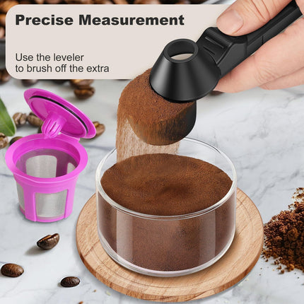 1 pcs Black Sliding Coffee Scoop  - Long Handle Plastic Measuring Spoon for Ground Coffee and Tea Leaves and Pepper and Protein Powder - Storage Design for Kitchen Organisation