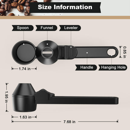 2 pcs Black Sliding Coffee Scoop  - Long Handle Plastic Measuring Spoon for Ground Coffee and Tea Leaves and Pepper and Protein Powder - Storage Design for Kitchen Organisation