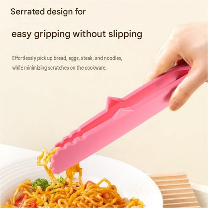Red Foldable Nylon Kitchen Tongs - Self-Standing Design with Serrated Grip and Locking Clip - Heat Resistant Food Serving Tool for BBQ, Pasta, Salad and Baking