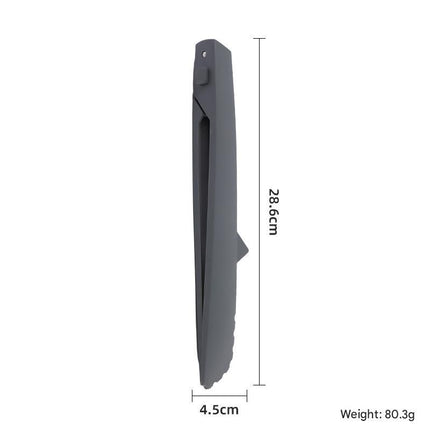 Grey Foldable Nylon Kitchen Tongs - Self-Standing Design with Serrated Grip and Locking Clip - Heat Resistant Food Serving Tool for BBQ, Pasta, Salad and Baking