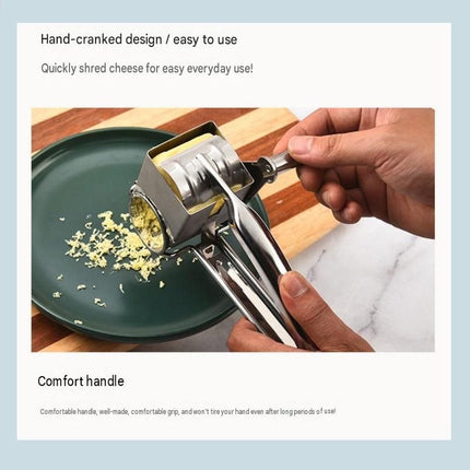 9-10 hole planer grater Stainless Steel Hand Crank Cheese Grater - Rotary Drum Shredder for Cheese, Chocolate and Butter - Ergonomic Handle Kitchen Gadget for Home Cooking and Baking