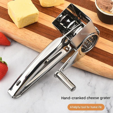 3-4 hole grater planer Stainless Steel Hand Crank Cheese Grater - Rotary Drum Shredder for Cheese, Chocolate and Butter - Ergonomic Handle Kitchen Gadget for Home Cooking and Baking