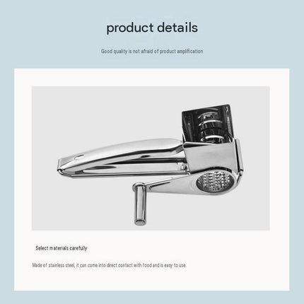 3-4 hole grater planer Stainless Steel Hand Crank Cheese Grater - Rotary Drum Shredder for Cheese, Chocolate and Butter - Ergonomic Handle Kitchen Gadget for Home Cooking and Baking