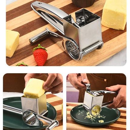 5-6 hole grater planer Stainless Steel Hand Crank Cheese Grater - Rotary Drum Shredder for Cheese, Chocolate and Butter - Ergonomic Handle Kitchen Gadget for Home Cooking and Baking